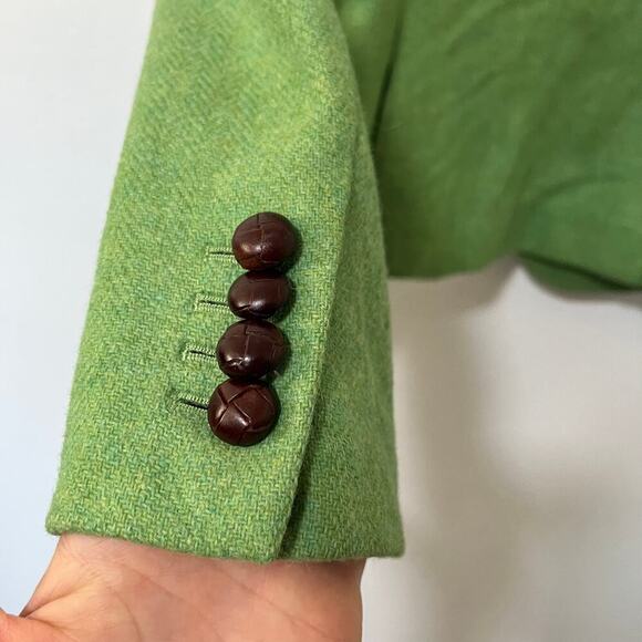 J Crew Robert Noble Scotland Wool Blazer Size 4 Green Academia Goblincore FLAW - Picture 4 of 11
